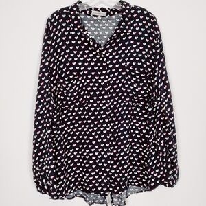 Alexander Jordan Women's Heart Printed Long Sleeve Blouse in Black Size 3X Rayon
